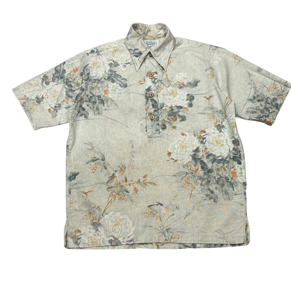Vintage Surf Line Hawaii Reverse Print Button Hawaiian Shirt Men's L Floral Polo